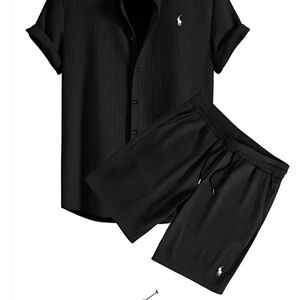 Black Button-Up Shirt and Shorts Set